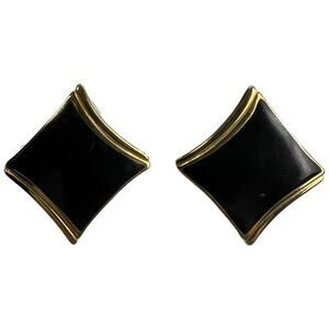 Vintage Trifari Black & Gold Clip-On Earrings 1980s